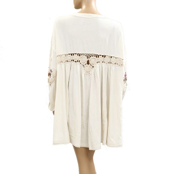 Free People Kennedy Tunic Top Floral Embroidered Ivory Crochet Cotton L 284268 - Picture 3 of 4